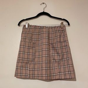 FRANCESCAS pink plaid mini skirt front pockets